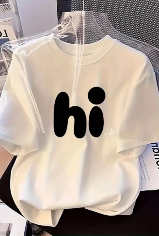 Baskılı Oversize Bisiklet Yaka T-shirt - Beyaz