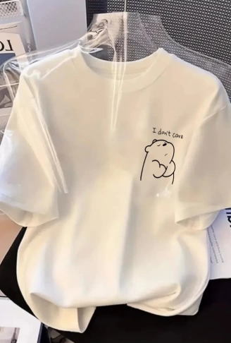 Baskılı Oversize Bisiklet Yaka T-shirt - Beyaz
