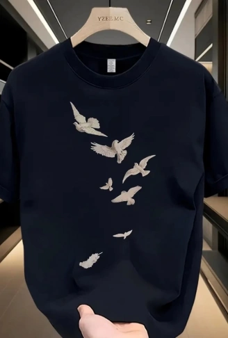 Baskılı Oversize Bisiklet Yaka T-shirt - Beyaz