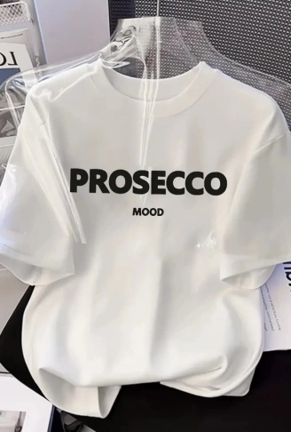 Baskılı Oversize Bisiklet Yaka T-shirt - Beyaz