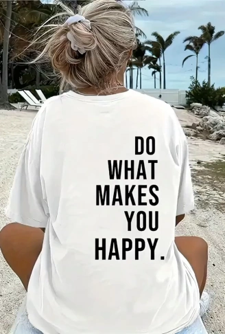 Baskılı Oversize Bisiklet Yaka T-shirt - Beyaz