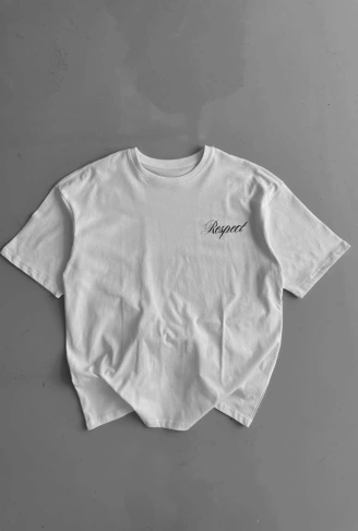 Baskılı Oversize Bisiklet Yaka T-shirt - Beyaz