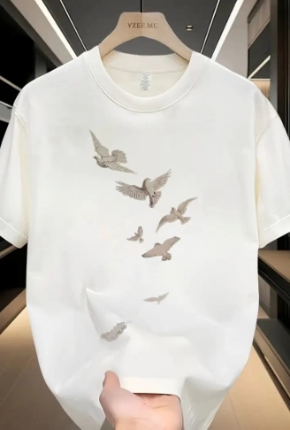 Baskılı Oversize Bisiklet Yaka T-shirt - Beyaz