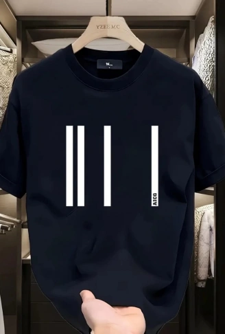 Baskılı Oversize Bisiklet Yaka T-shirt - Siyah