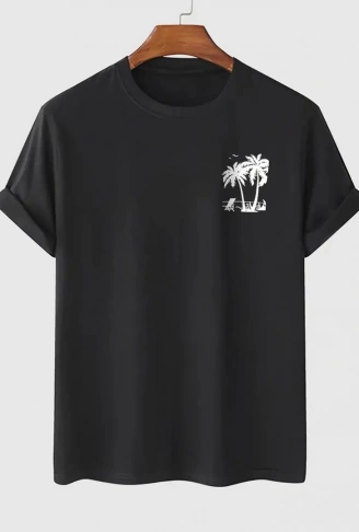 Baskılı Oversize Bisiklet Yaka T-shirt - Siyah