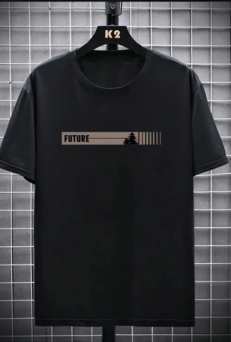 Baskılı Oversize Bisiklet Yaka T-shirt - Siyah