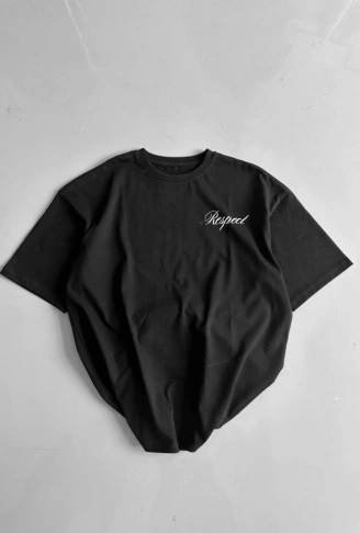 Baskılı Oversize Bisiklet Yaka T-shirt - Siyah