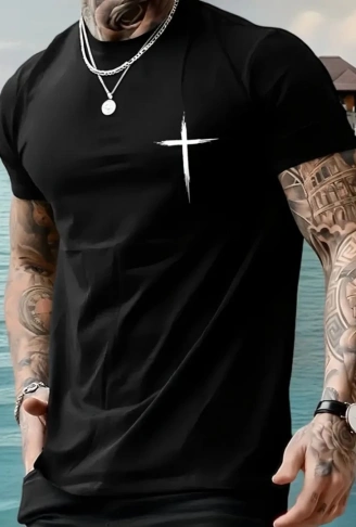 Baskılı Oversize Bisiklet Yaka T-shirt - Siyah