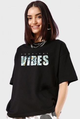 Baskılı Oversize T-shirt - Siyah