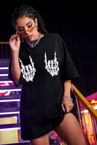 Baskılı Oversize T-shirt - Siyah
