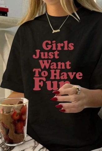 Baskılı Oversize T-shirt - Siyah