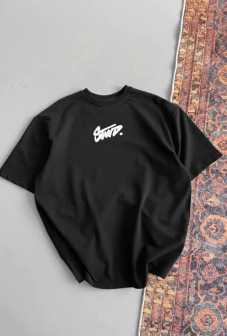 Baskılı Oversize T-shirt - Siyah