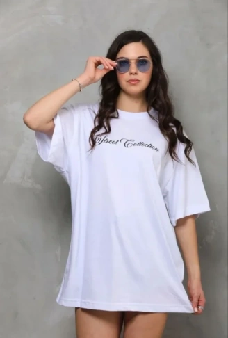 Baskılı T-Shirt Kısa Kol Bisiklet Yaka Regular Rahat Kalıp Günlük Tişört - Beyaz