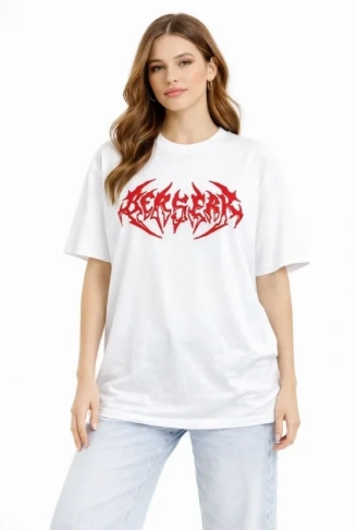 Baskılı T-Shirt Yazlık Kısa Kol Bisiklet Yaka Rahat Kalıp Tişört - Beyaz