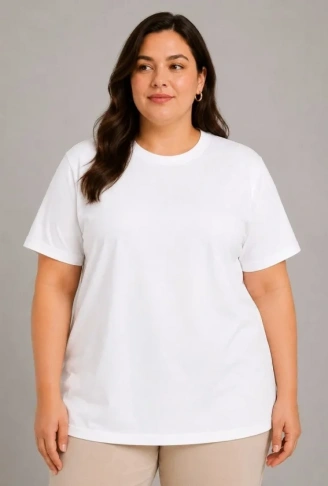Battal Big Size Basic Tişört Bisiklet Yaka Rahat Kalıp T-Shirt - Beyaz