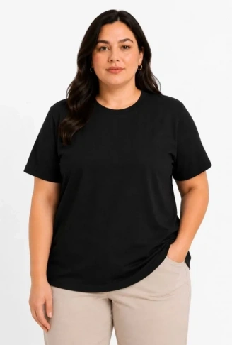 Battal Big Size Basic Tişört Bisiklet Yaka Rahat Kalıp T-Shirt - Siyah