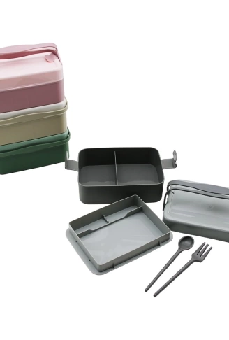 BESLENME KUTUSU  2+1=3 BÖLMELİ - ÇATAL - KAŞIK - ÇİFTLİ TAŞIMA KULP  RENKLİ PLASTİK (4940)