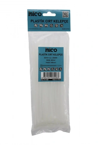 BEYAZ   3.6X200MM  PLASTİK CIRT KELEPÇE  100PCS (4940)