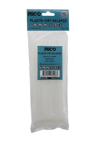 BEYAZ   3.6X200MM  PLASTİK CIRT KELEPÇE  100PCS (4940)