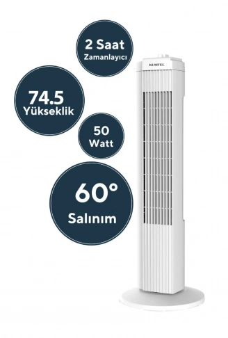 BEYAZ 50W 3 KADEME - ZAMANLAYICI KULE TİPİ VANTİLATÖR KTF-258W (4940)