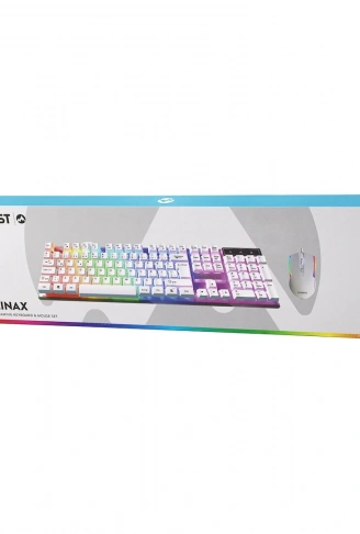 BEYAZ GÖKKUŞAĞI IŞIKLI USB KABLOLU OYUNCU KLAVYE - MOUSE SET (4940)