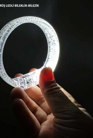 Beyaz-Gümüş Led Işıklı Baskı Yapılabilen Pilli Bileklik Bilezik 1,5 cm Genişlik (4940)