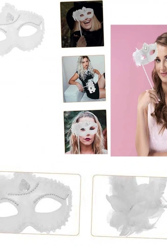 Beyaz Işıltılı Tutmalı Fotoğraf Çekimi Maskesi 18x29 cm (4940)