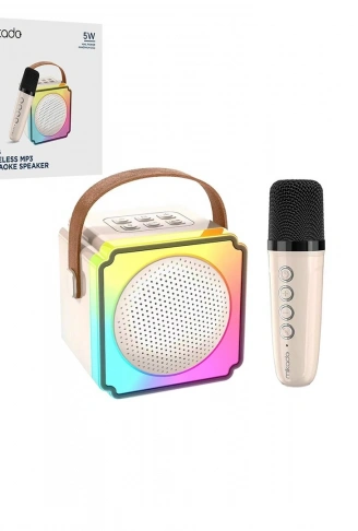 BEYAZ KARAOKE MİKROFONLU WİRELESS HOPARLÖR - SPEAKER IŞIKLI USB ŞARJLI BT - TF CARD - AUX 5W (4940)