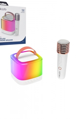 BEYAZ KARAOKE MİKROFONLU WİRELESS HOPARLÖR - SPEAKER IŞIKLI USB ŞARJLI BT - TF CARD - AUX 5W (4940)