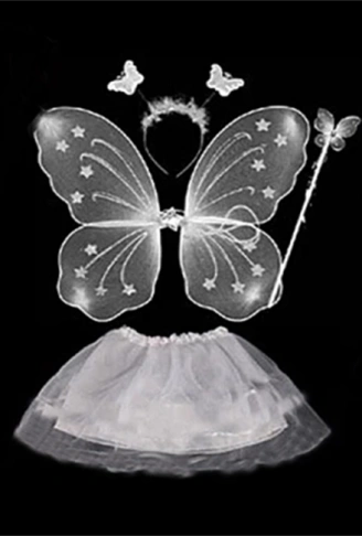 Beyaz Kelebek Kostümü - Beyaz Kelebek Kostüm Aksesuar Seti 4 Parça (4940)