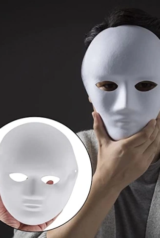 Beyaz Renk Boyanabilir Anonim Tam Yüz Cosplay Maske 24x18 cm (4940)