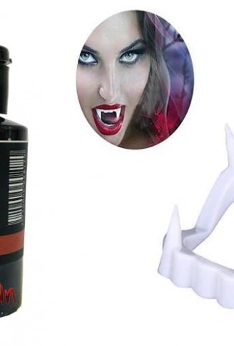 Beyaz Renk Çift Damak Takma Vampir Dişi ve 50 gr Tiyatro Kanı (4940)