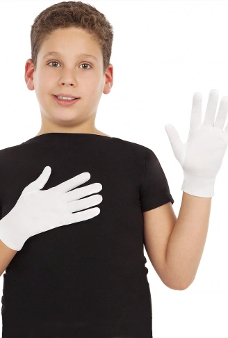 Beyaz Renk Çocuk Boy Likralı Pandomim Eldiveni (4940)