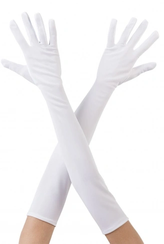 Beyaz Renk Dirseğe Kadar Uzun Kumaş Eldiven 40 cm (4940)