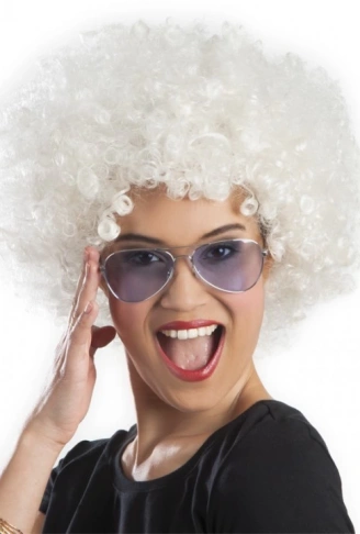 Beyaz Renk Kıvırcık Afro Bonus Peruk (4940)