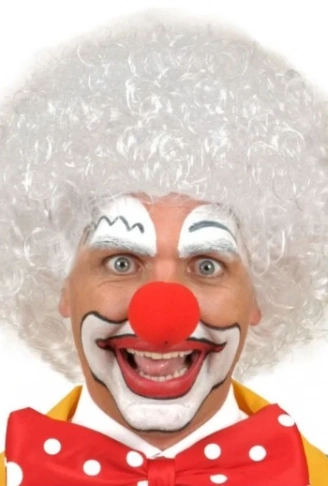 Beyaz Renk Kıvırcık Afro Bonus Peruk Saç ve Kırmızı Sünger Burun Seti (4940)