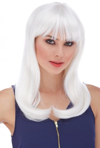 Beyaz Renk Uzun Düz Parti Peruğu (4940)