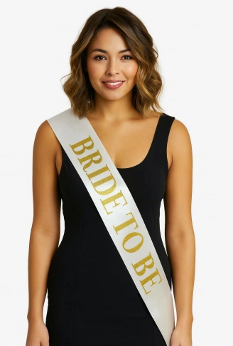 Beyaz Saten Üzerine Kalın Altın Yazılı Bride To Be Kuşağı 10 cm Genişlik (4940)