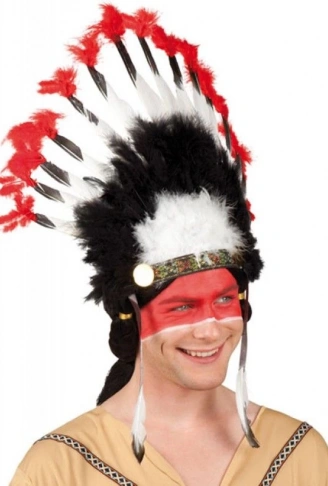 Beyaz Tüylü Siyah Kırmızı Büyük Hintli Kızılderili Başlığı (4940)