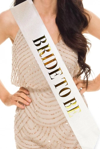 Beyaz Üzeri Altın Büyük Bride To Be Yazılı Simli Işıltılı Kuşak Kemer 10 cm Genişlik (4940)