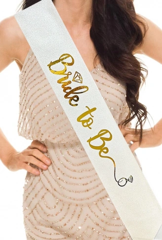 Beyaz Üzeri Altın İtalik Alyanslı Bride To Be Yazılı Simli Işıltılı Kuşak Kemer 10 cm Genişlik (4940)