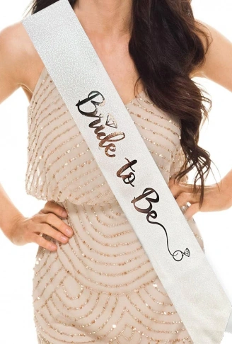 Beyaz Üzeri Gümüş İtalik Alyanslı Bride To Be Yazılı Simli Işıltılı Kuşak Kemer 10 cm Genişlik (4940)
