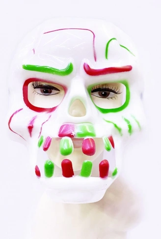 Beyaz Üzeri Rengarenk Korku Dişli Kafatası Maskesi 30x22 cm (4940)