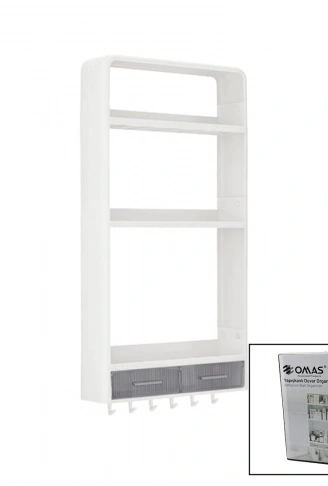 BEYAZ YAPIŞKANLI DUVAR ORGANİZERİ PLASTİK 3 RAF=14CM-19CM-30CM - 2 ÇEKMECE=40CM - 6 ASKI 19 PARÇA (4940)