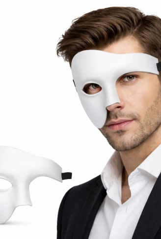Beyaz Yarım Erkek Maske – Phantom Parti &amp;amp; Balo Maskesi (4940)