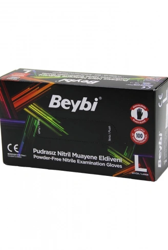 BEYBİ L SİYAH PUDRASIZ NİTRİL MUAYENE ELDİVENİ 100LÜ (4940)