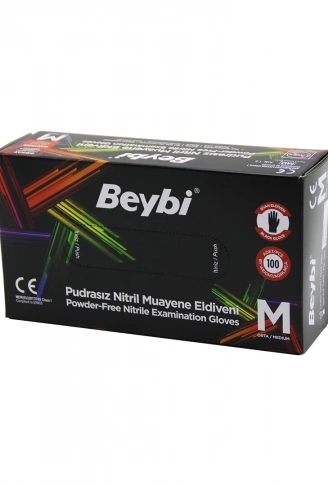 BEYBİ M SİYAH PUDRASIZ NİTRİL MUAYENE ELDİVENİ 100LÜ (4940)