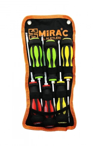 BEZ ÇANTALI   RENKLİ - KAUÇUK KAPLAMA SAPLI   DARBELİ   6LI SET   ÇİFT TARAFLI  TORNAVİDA TAKIMI (4940)