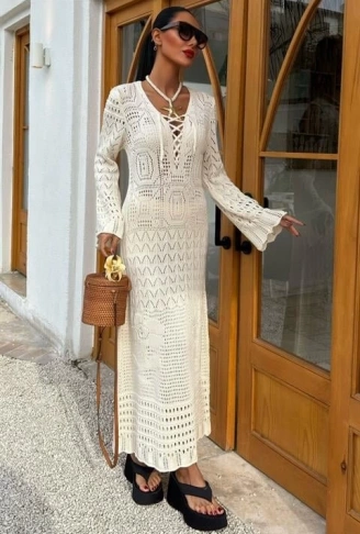 Birit Detaylı Ajurlu Elbise 2838