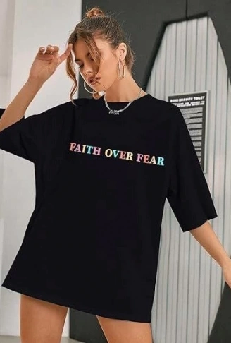 Bisiklet Yaka Baskılı T-shirt - Siyah